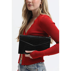 Woman wearing Black Moda Luxe Katniss Clutch 842017133742 View 1 | Black