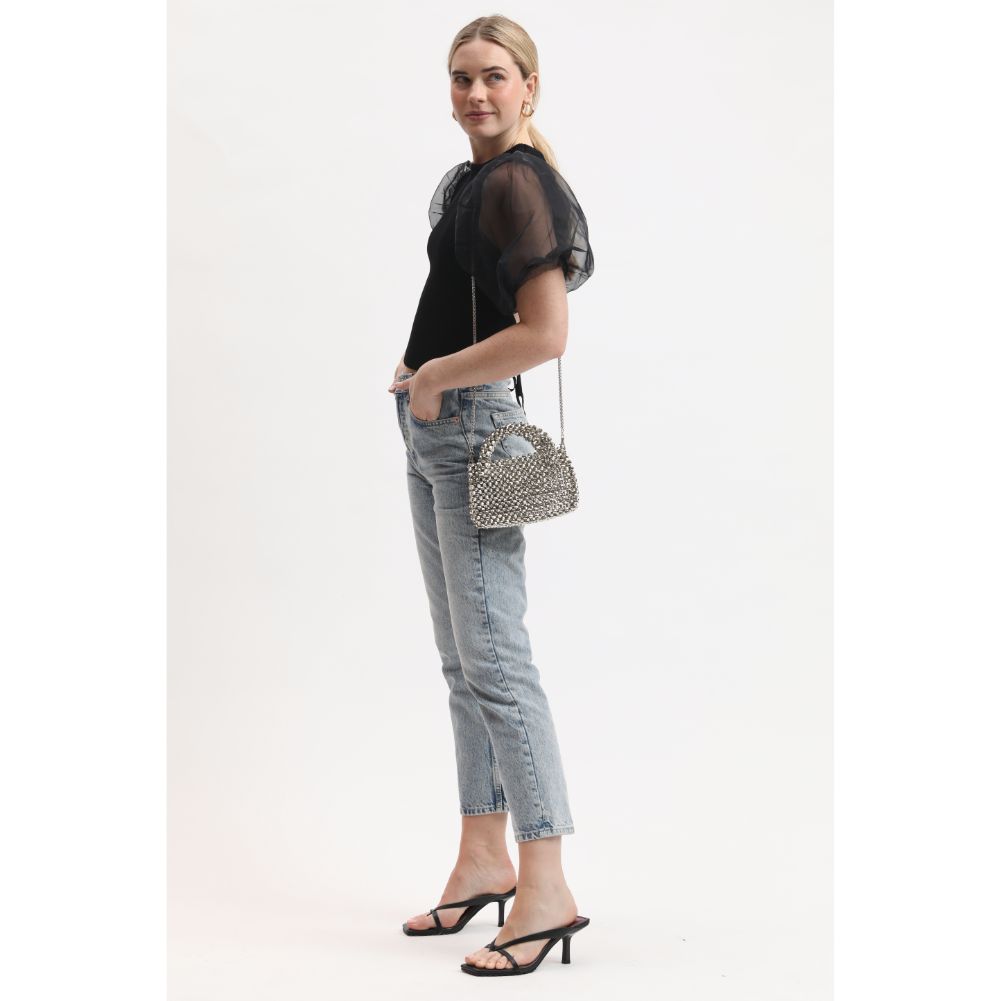 Woman wearing Silver Moda Luxe Kora Crossbody 842017134077 View 3 | Silver