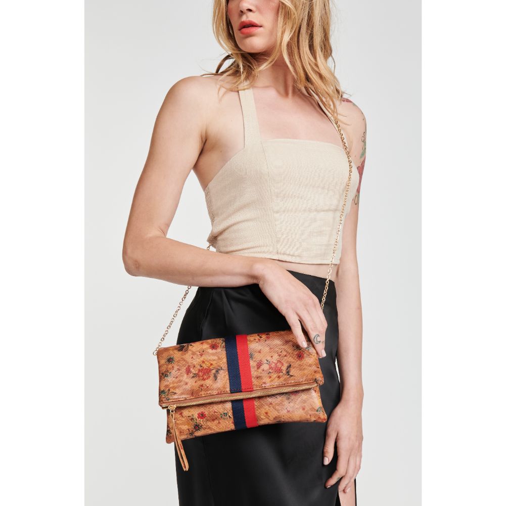 Woman wearing Tan Moda Luxe Jules Print Clutch 842017119418 View 2 | Tan