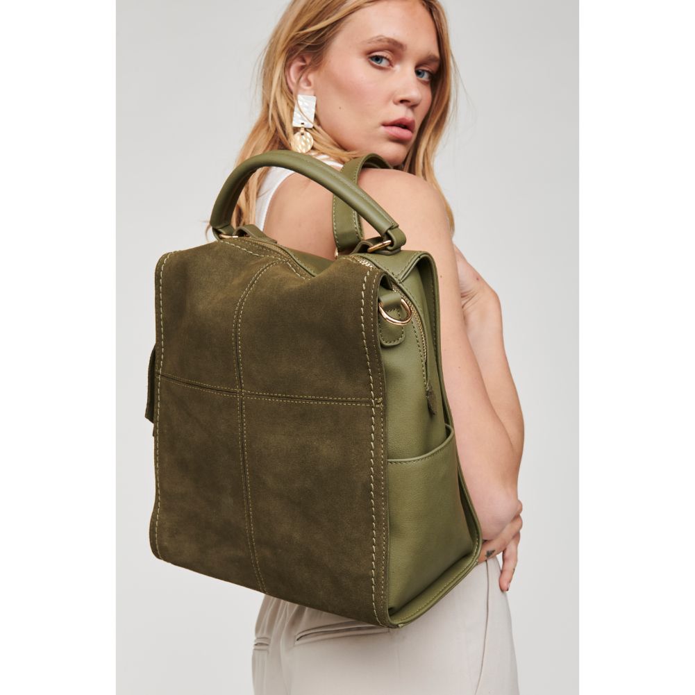 Woman wearing Olive Moda Luxe Brette Backpack 842017114697 View 2 | Olive