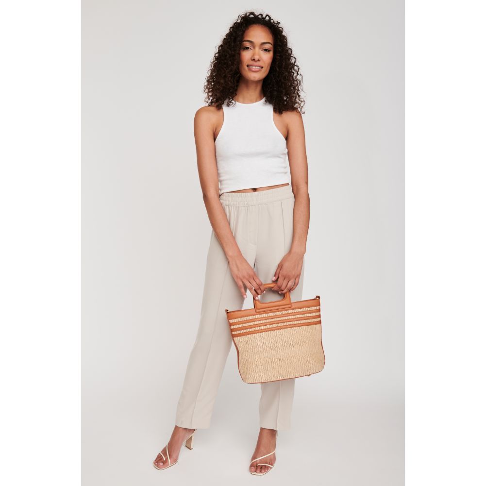 Woman wearing Tan Moda Luxe Leon Tote 842017125709 View 3 | Tan