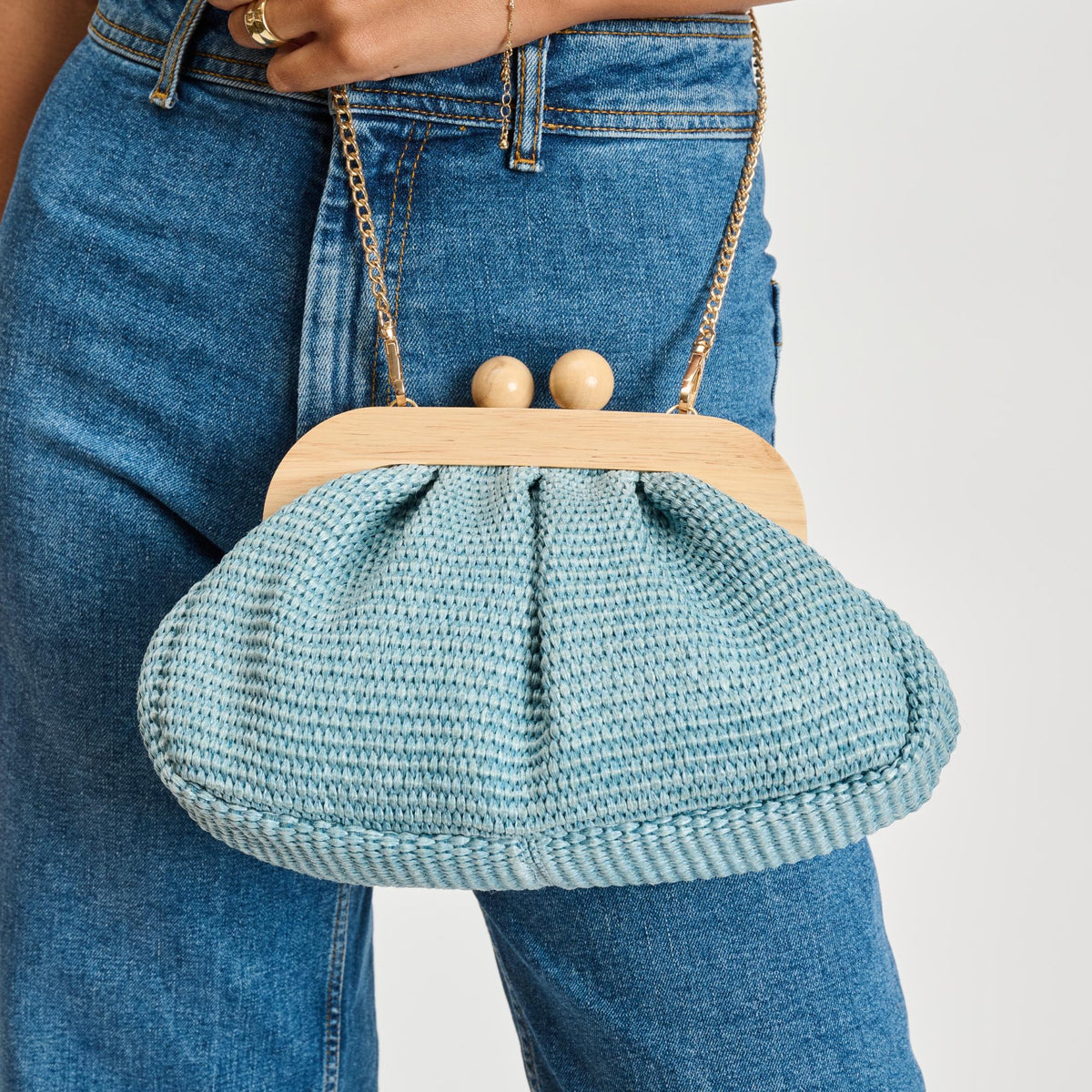 Woman wearing Denim Moda Luxe Vogueista Crossbody 842017134565 View 4 | Denim