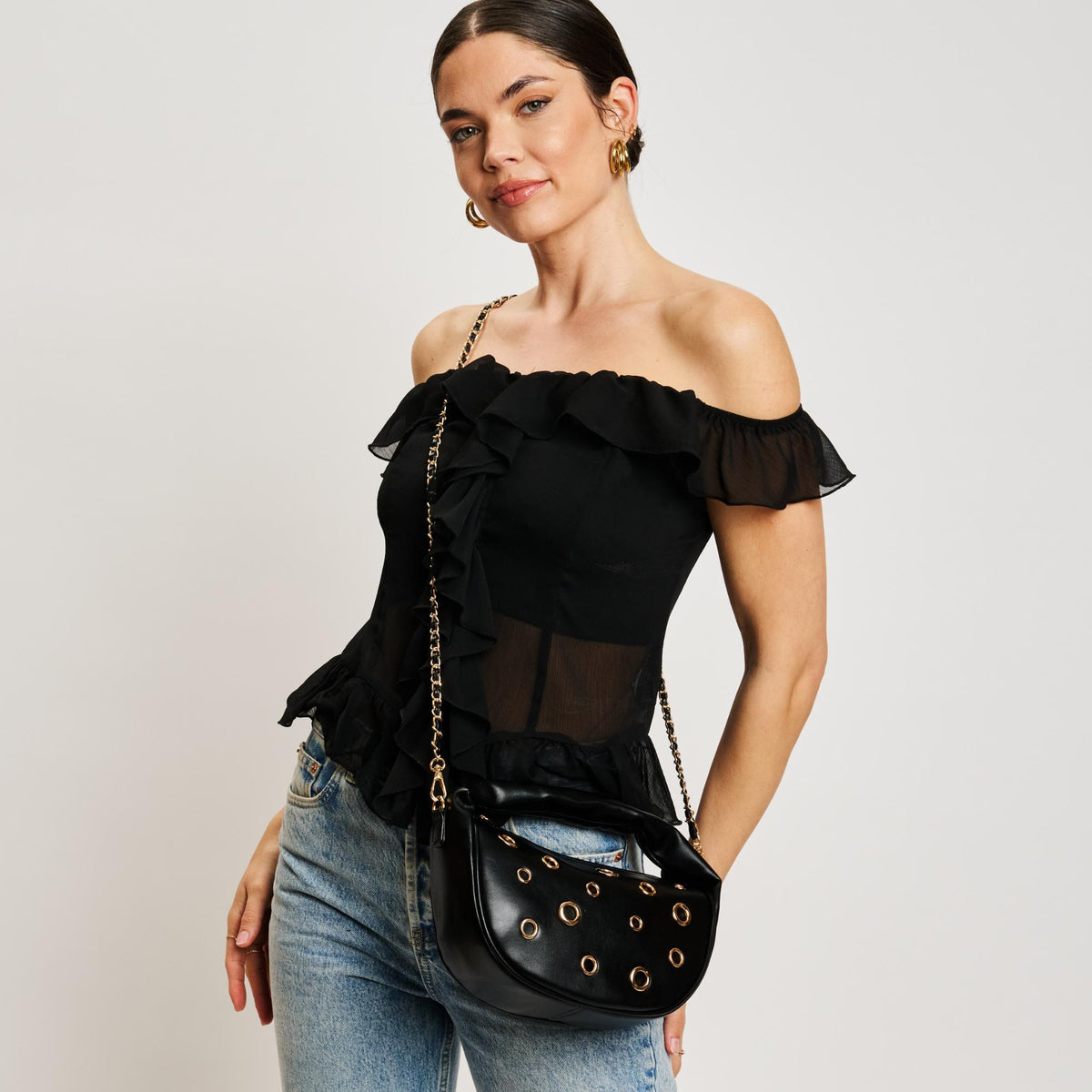 Woman wearing Black Moda Luxe Rorey Crossbody 842017137627 View 2 | Black