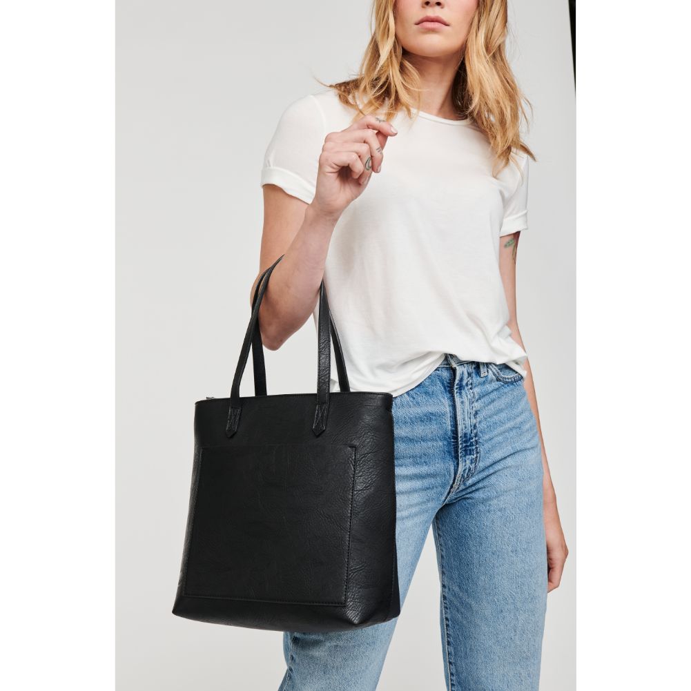 Woman wearing Black Moda Luxe Sadie Tote 842017126751 View 3 | Black