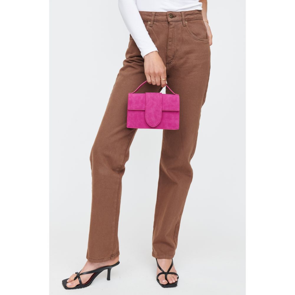 Woman wearing Magenta Moda Luxe Elizabeth - Suede Crossbody 842017130567 View 2 | Magenta