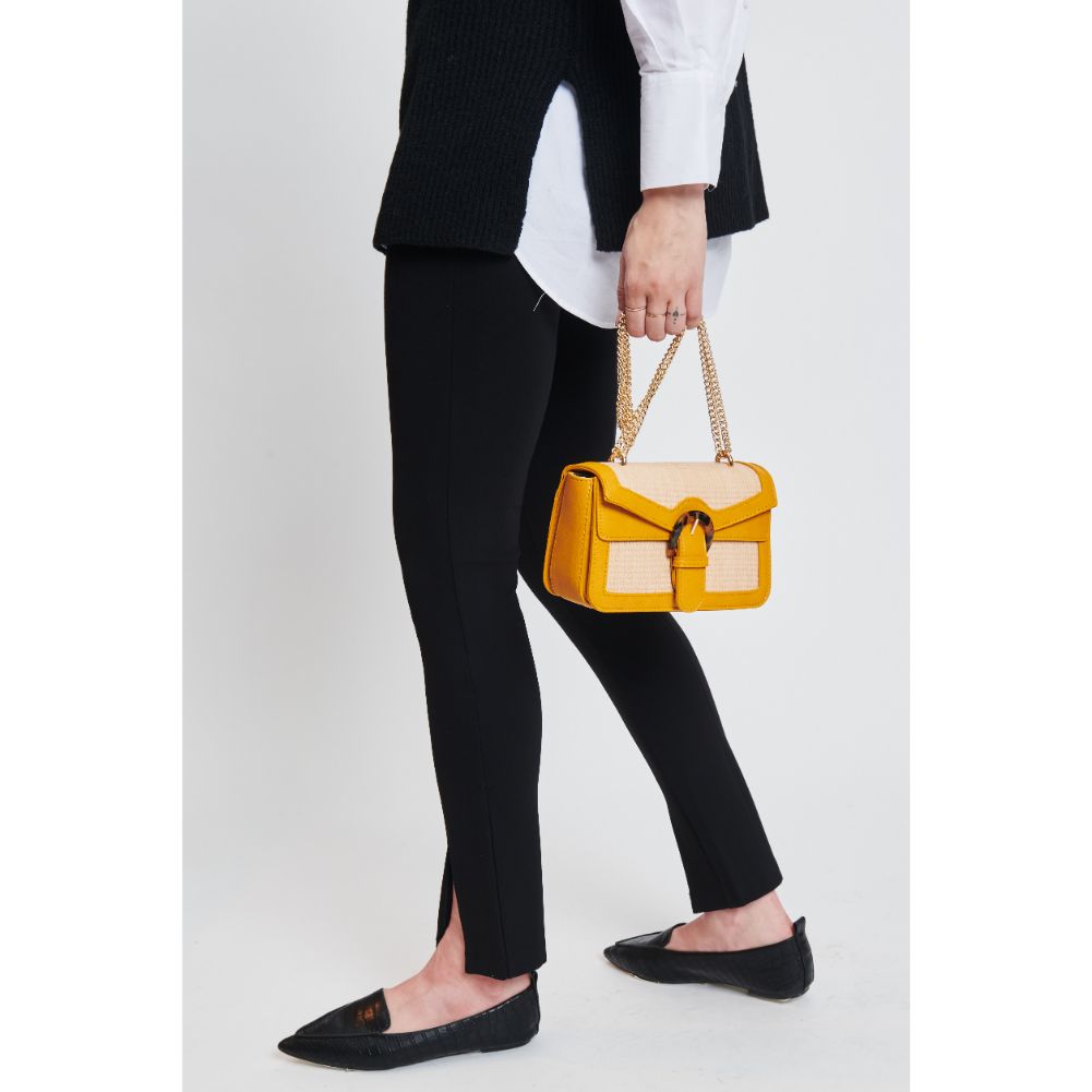 Woman wearing Mustard Moda Luxe Macie Crossbody 842017131939 View 3 | Mustard