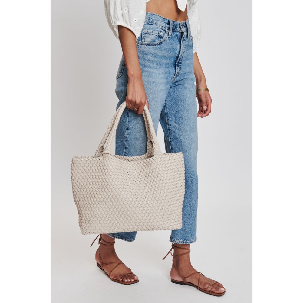 Woman wearing Ivory Moda Luxe Solana Tote 842017132158 View 2 | Ivory