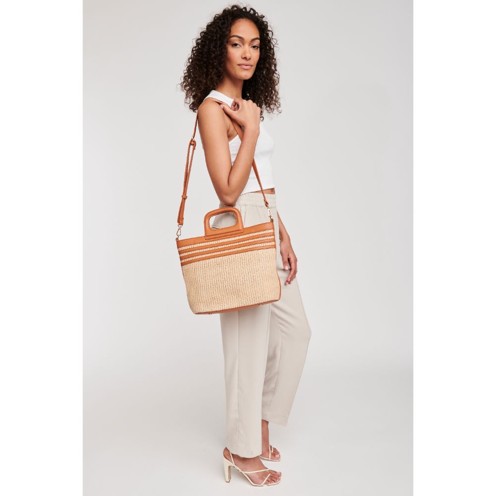 Woman wearing Tan Moda Luxe Leon Tote 842017125709 View 4 | Tan