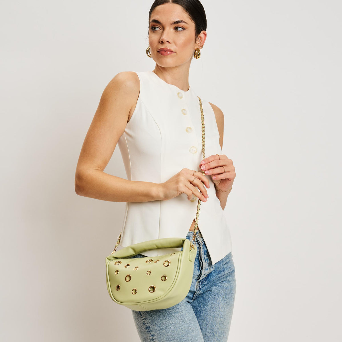 Woman wearing Pistachio Moda Luxe Rorey Crossbody 842017137658 View 2 | Pistachio