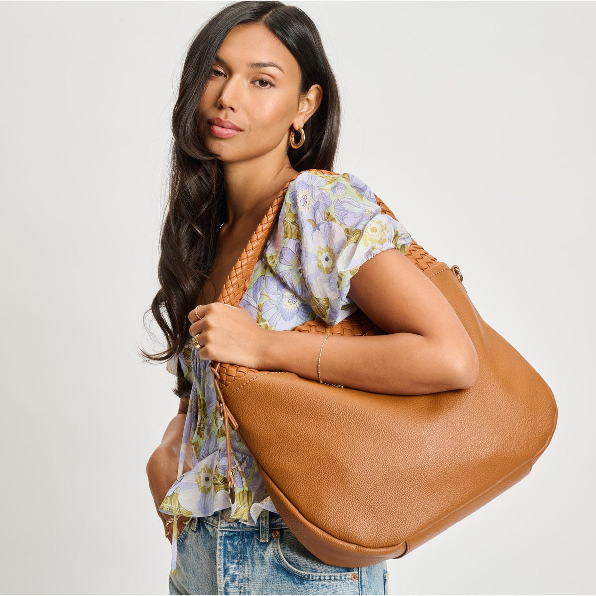 Woman wearing Tan Moda Luxe Majestique Hobo 842017134695 View 2 | Tan