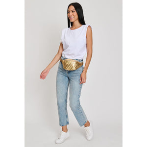 Woman wearing Gold Moda Luxe Ariana Belt Bag 842017133810 View 3 | Gold