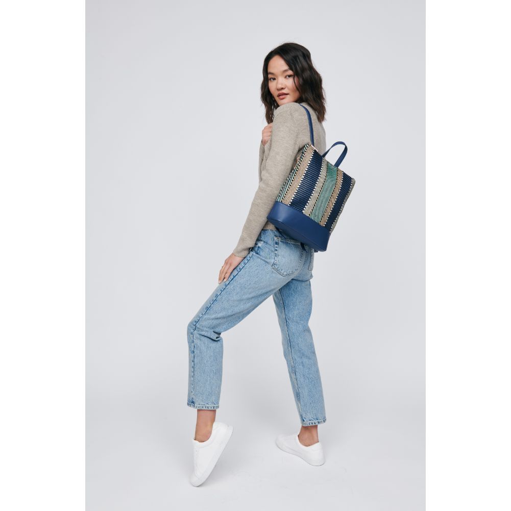 Woman wearing Navy Moda Luxe Elina Backpack 842017129660 View 3 | Navy