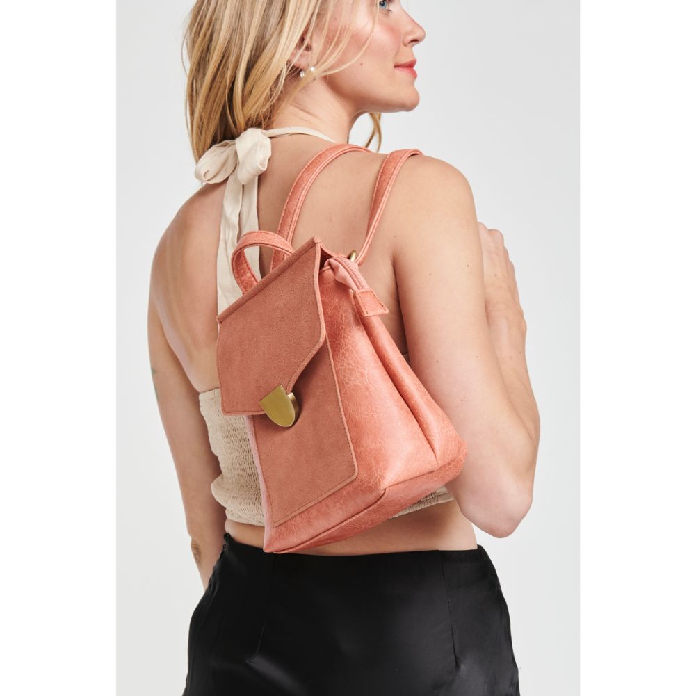 Woman wearing Cinnamon Moda Luxe Claudette Backpack 842017127468 View 2 | Cinnamon
