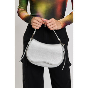 Woman wearing Silver Moda Luxe Belinda Crossbody 842017133575 View 1 | Silver