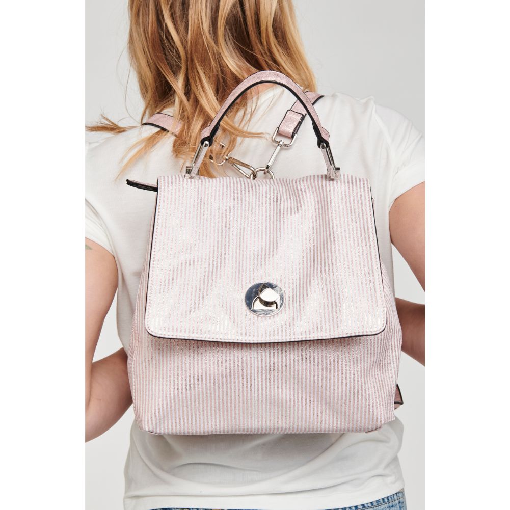 Woman wearing Pink Moda Luxe Antoinette-Striped Backpack 842017112082 View 1 | Pink