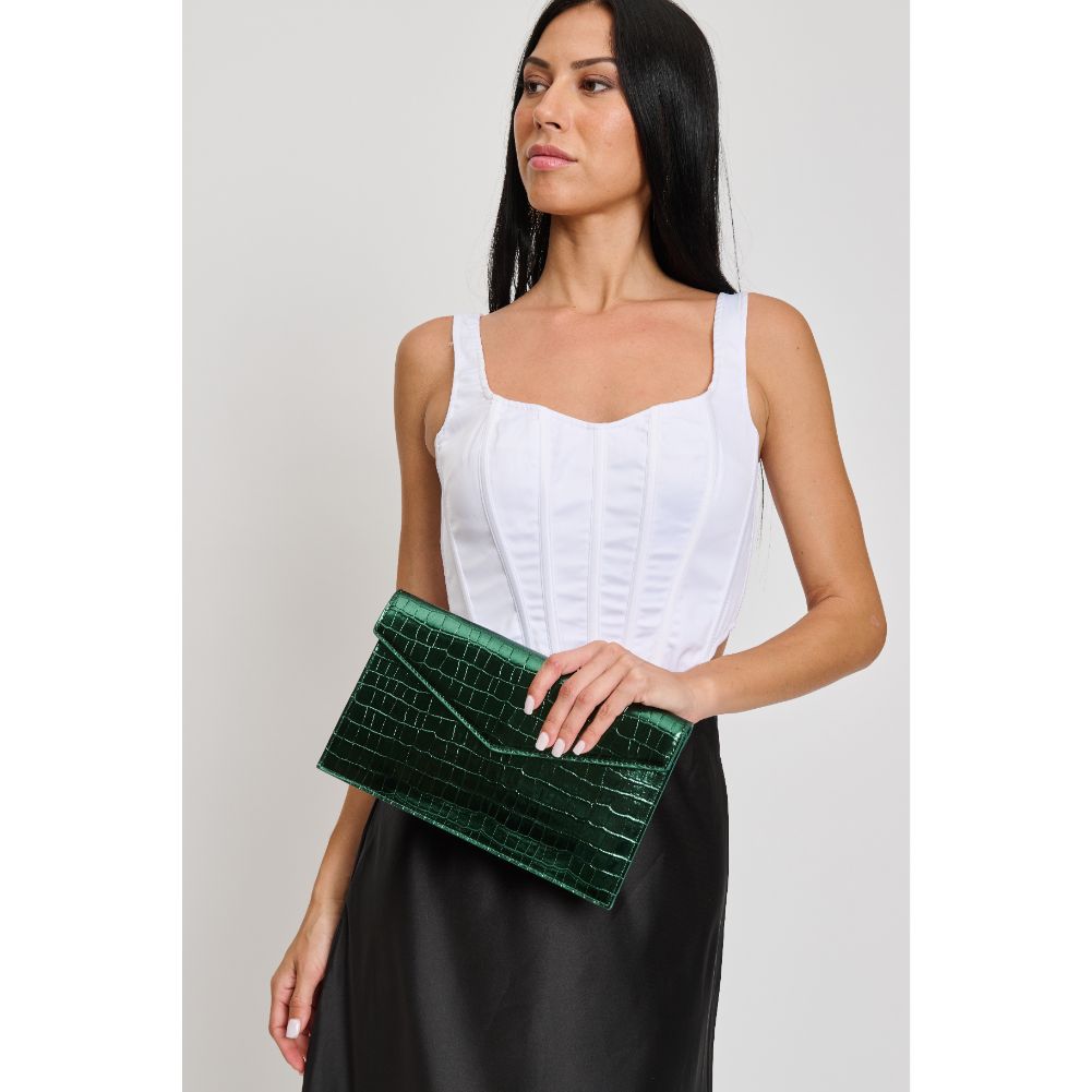 Woman wearing Emerald Moda Luxe Katniss Clutch 842017133759 View 4 | Emerald