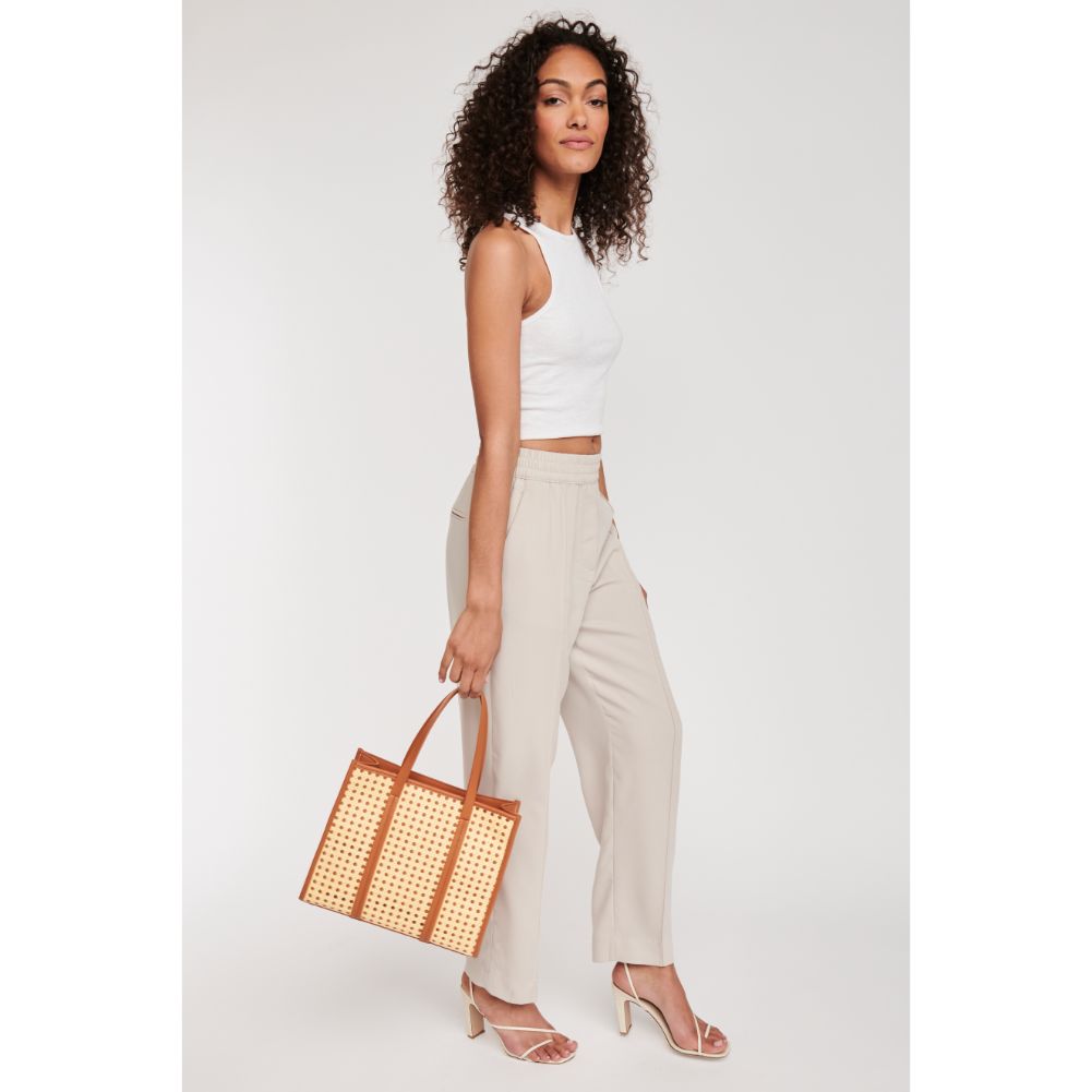 Woman wearing Tan Moda Luxe Rosie Tote 842017124122 View 3 | Tan