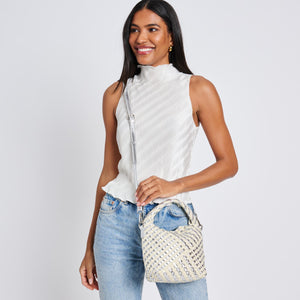 Woman wearing Silver Ivory Moda Luxe Jessamine Crossbody 842017136842 View 3 | Silver Ivory