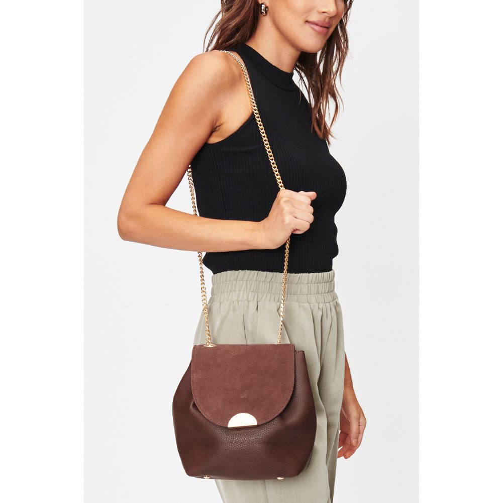 Woman wearing Espresso Moda Luxe Breanna Crossbody 842017128571 View 1 | Espresso