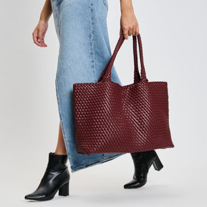 Woman wearing Burgundy Moda Luxe Solana Tote 842017135760 View 4 | Burgundy