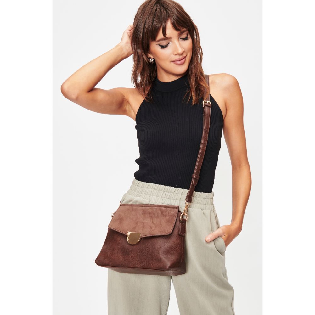 Woman wearing Espresso Moda Luxe Abby Crossbody 842017128618 View 2 | Espresso