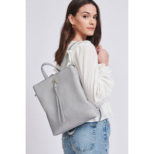 Woman wearing Grey Moda Luxe Sylvia Backpack 842017129134 View 1 | Grey