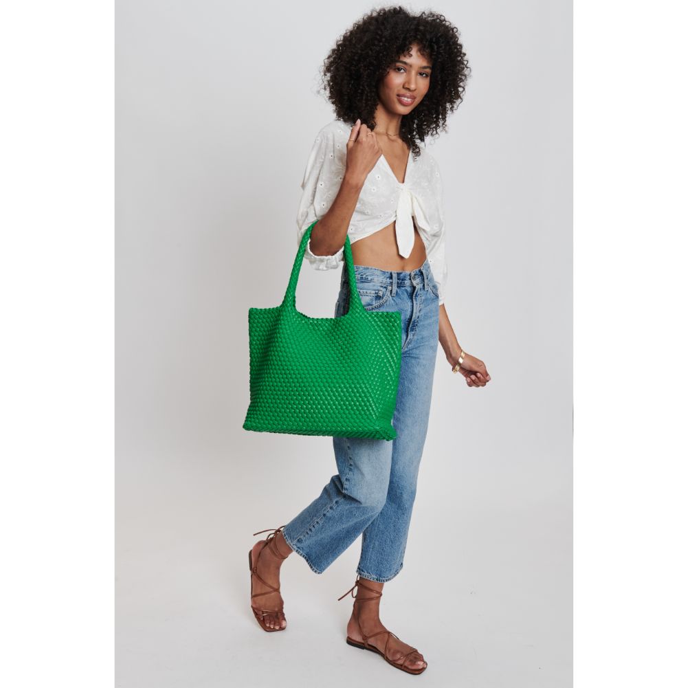 Woman wearing Kelly Green Moda Luxe Solana Tote 842017132981 View 3 | Kelly Green