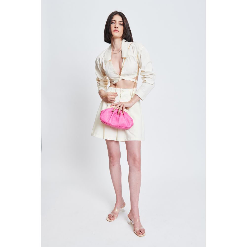 Woman wearing Hot Pink Moda Luxe Enya Clutch 842017131243 View 2 | Hot Pink