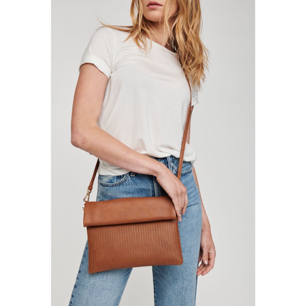 Woman wearing Tan Moda Luxe Amelia Crossbody 842017120582 View 1 | Tan