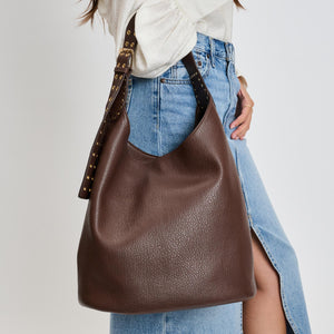 Woman wearing Chocolate Moda Luxe Jacqueline Hobo 842017136996 View 1 | Chocolate