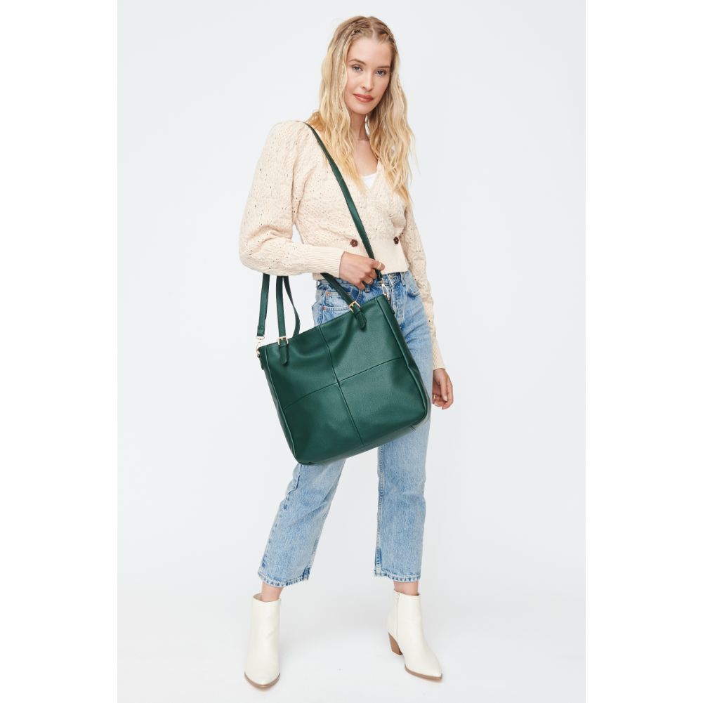 Woman wearing Hunter Green Moda Luxe Willow Tote 842017130659 View 3 | Hunter Green