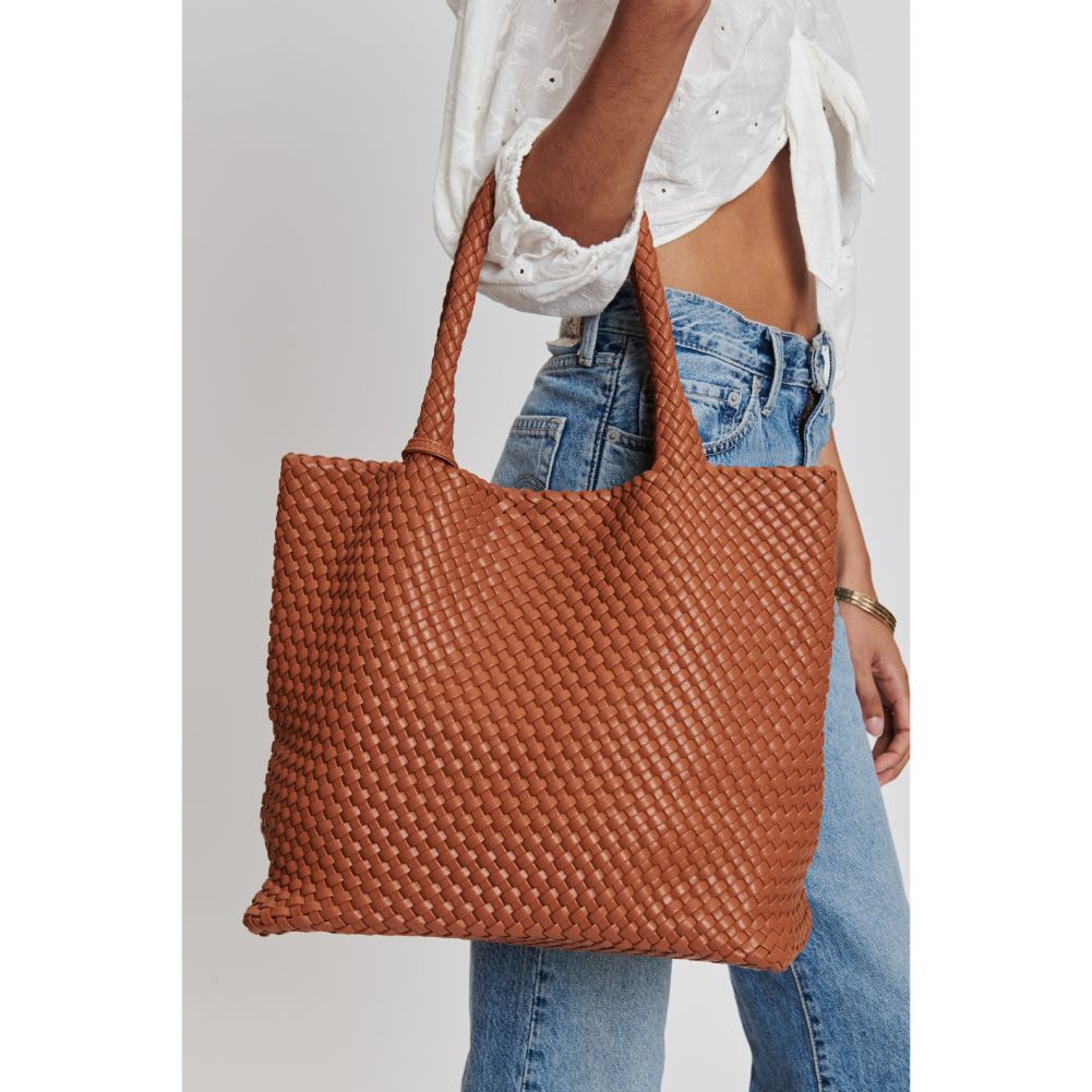 Woman wearing Tan Moda Luxe Solana Tote 842017132172 View 4 | Tan