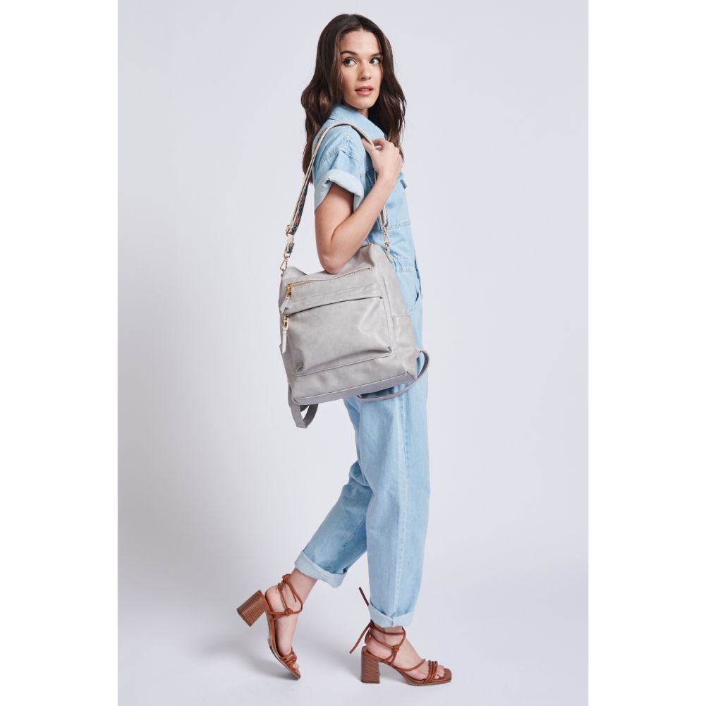 Woman wearing Grey Moda Luxe Riley Backpack 842017129424 View 4 | Grey