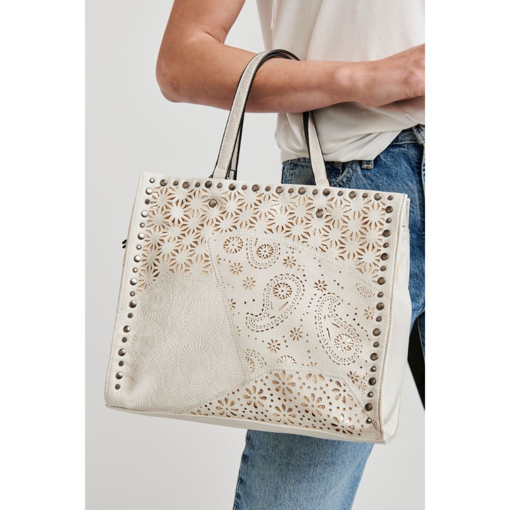 Woman wearing White Moda Luxe Valerie Tote 842017113751 View 1 | White