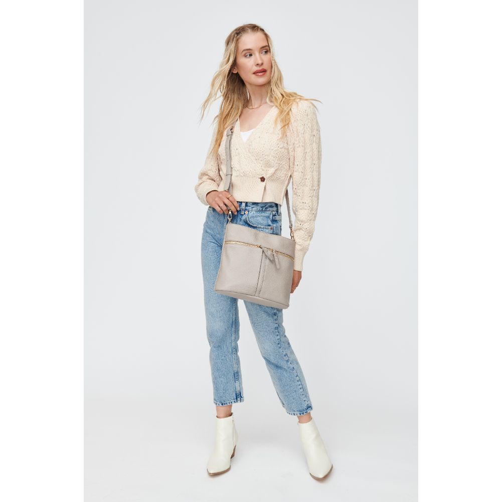 Woman wearing Grey Moda Luxe Nova Crossbody 842017130383 View 3 | Grey