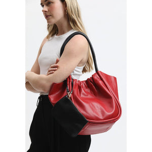 Woman wearing Red Moda Luxe Aaliyah Tote 842017133193 View 2 | Red