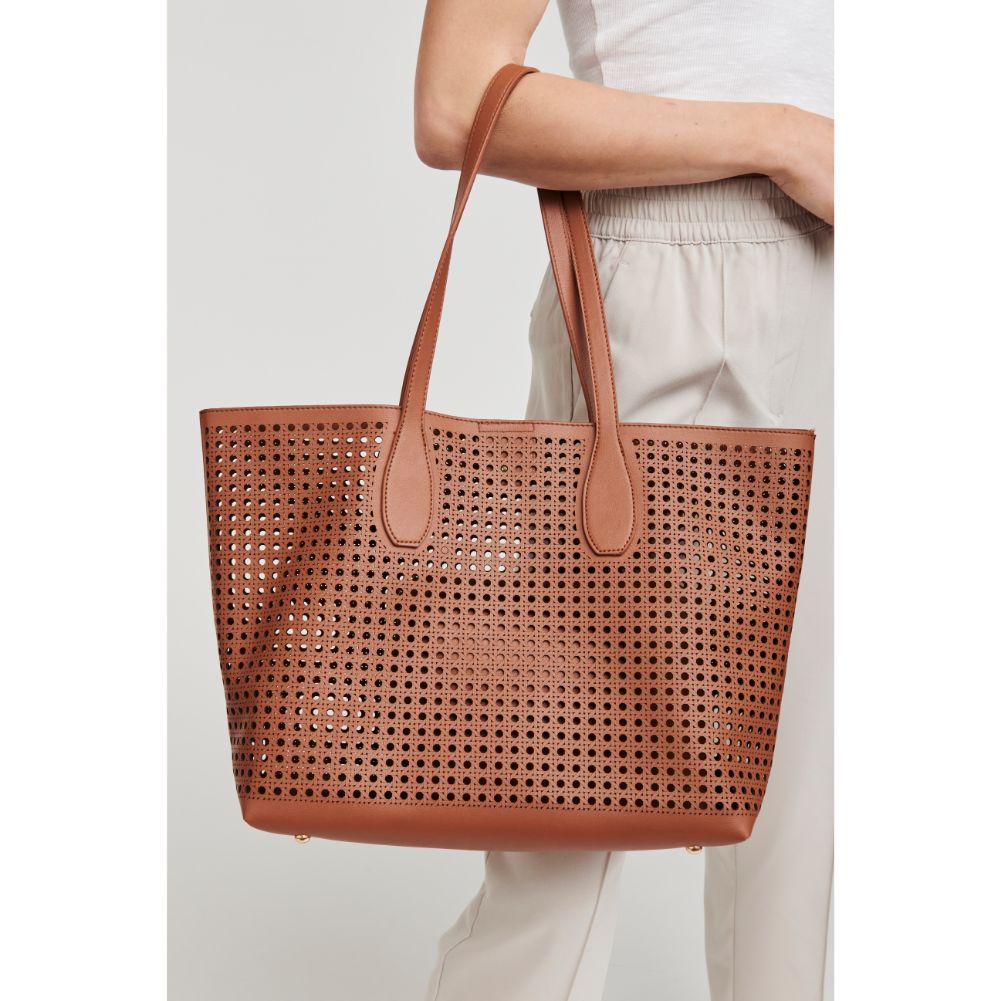 Woman wearing Tan Moda Luxe Brazil Tote 842017124221 View 1 | Tan