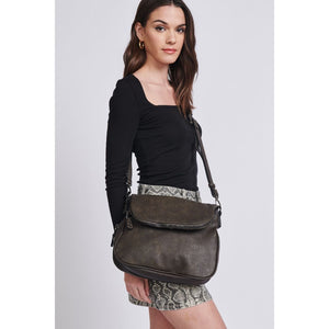 Woman wearing Charcoal Moda Luxe Dandelion Crossbody 819248012382 View 2 | Charcoal