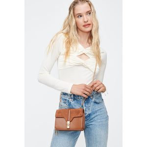 Woman wearing Cognac Moda Luxe Mila Crossbody 842017130598 View 1 | Cognac