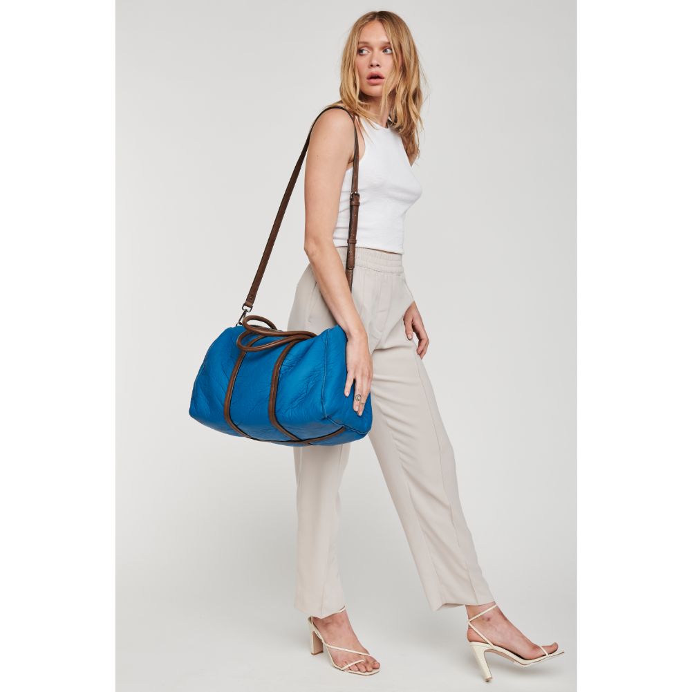 Woman wearing Blue Moda Luxe Canyon Weekender 842017101406 View 4 | Blue