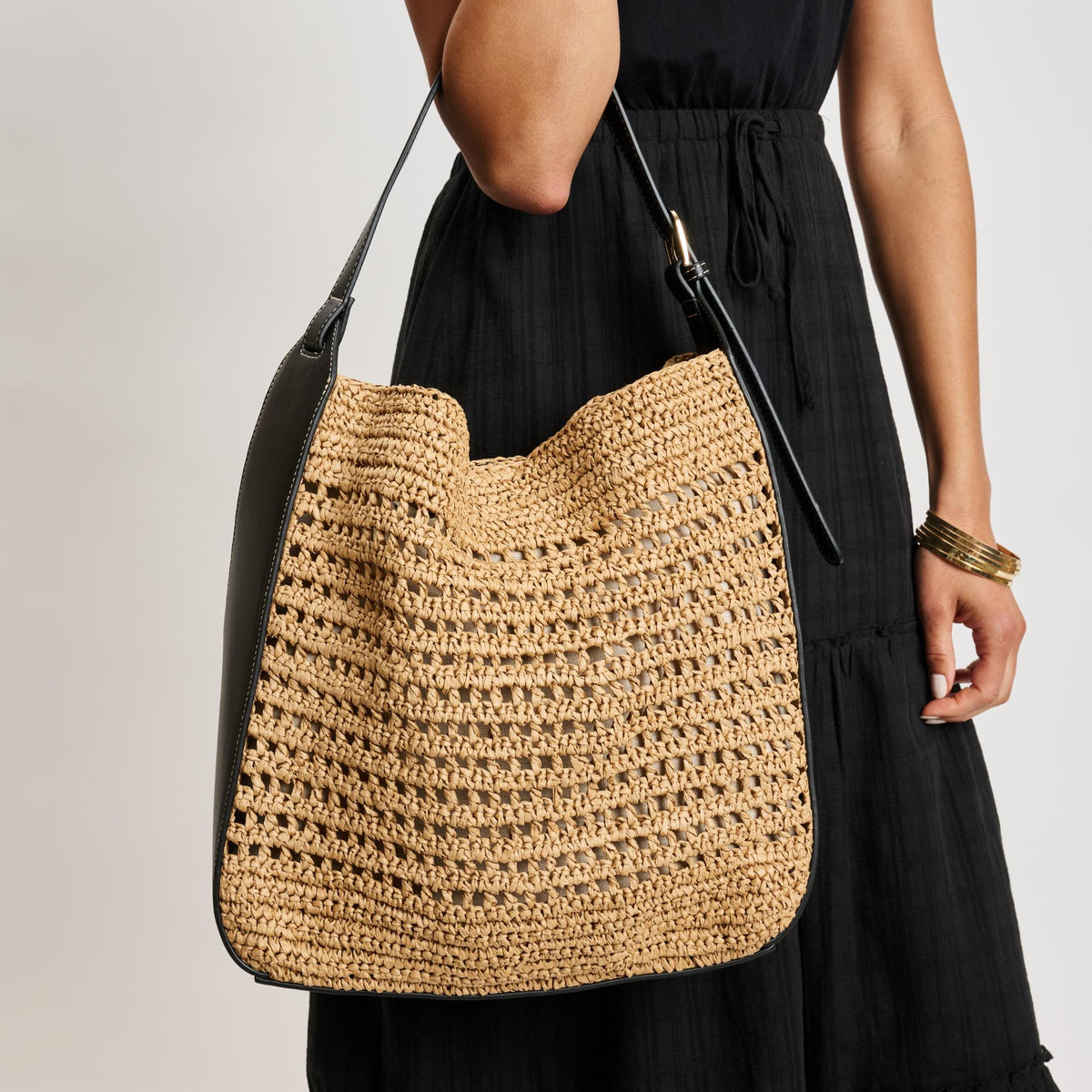 Woman wearing Black Natural Moda Luxe Savannah Hobo 842017138136 View 4 | Black Natural