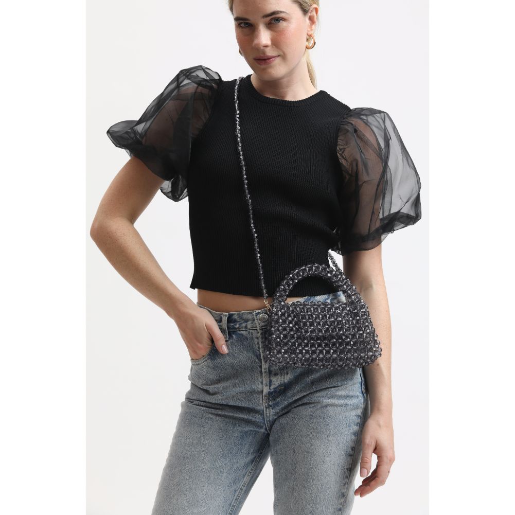 Woman wearing Smoke Moda Luxe Dolly Evening Bag 842017133483 View 1 | Smoke