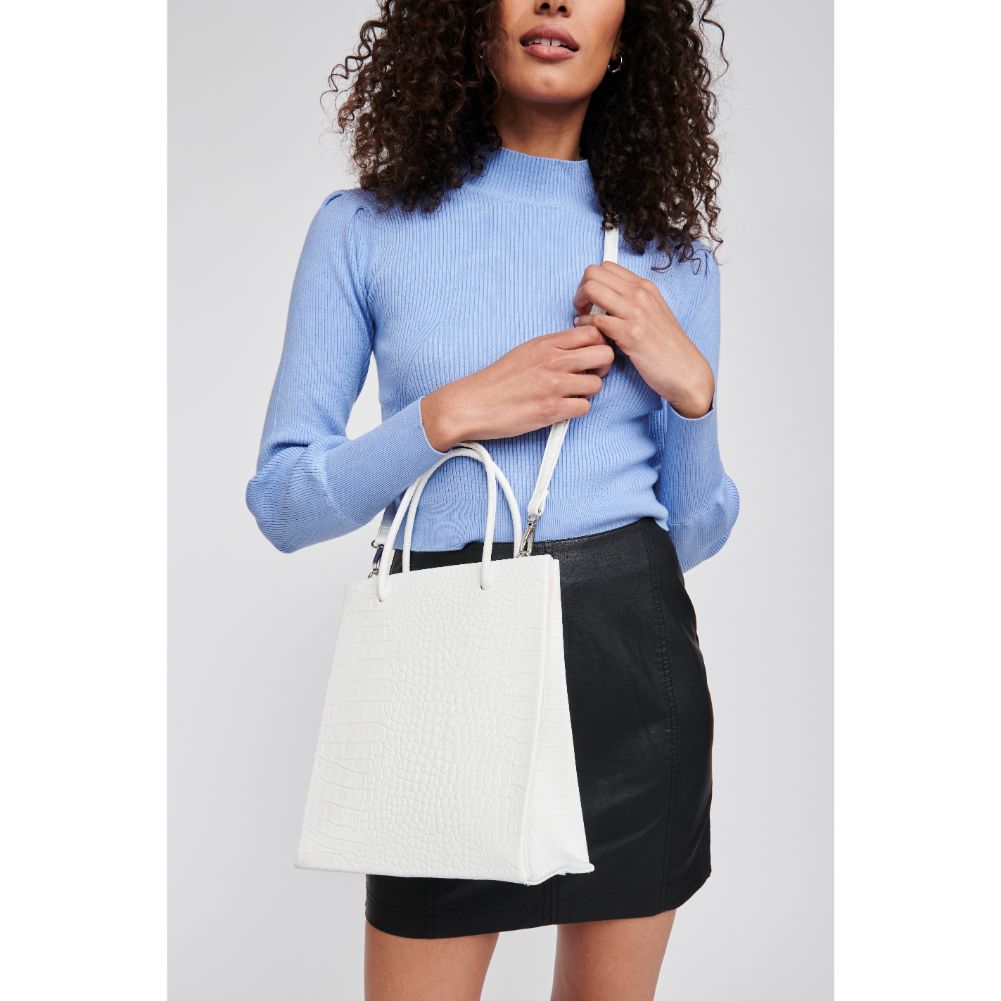 Woman wearing White Moda Luxe Piper Tote 842017125105 View 1 | White