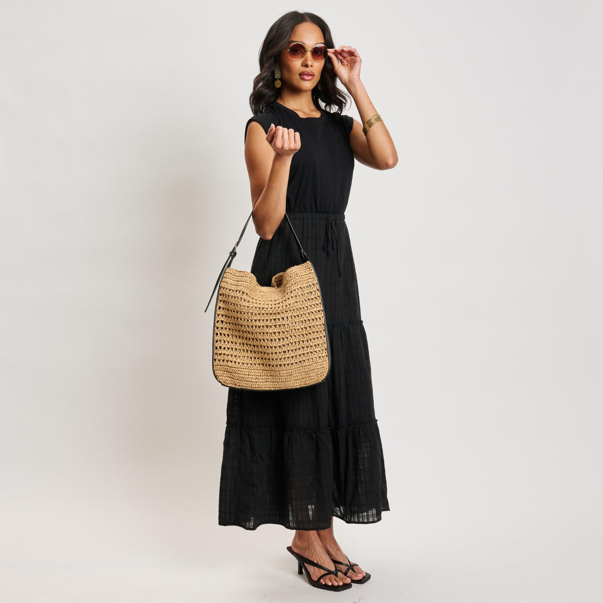 Woman wearing Black Natural Moda Luxe Savannah Hobo 842017138136 View 2 | Black Natural