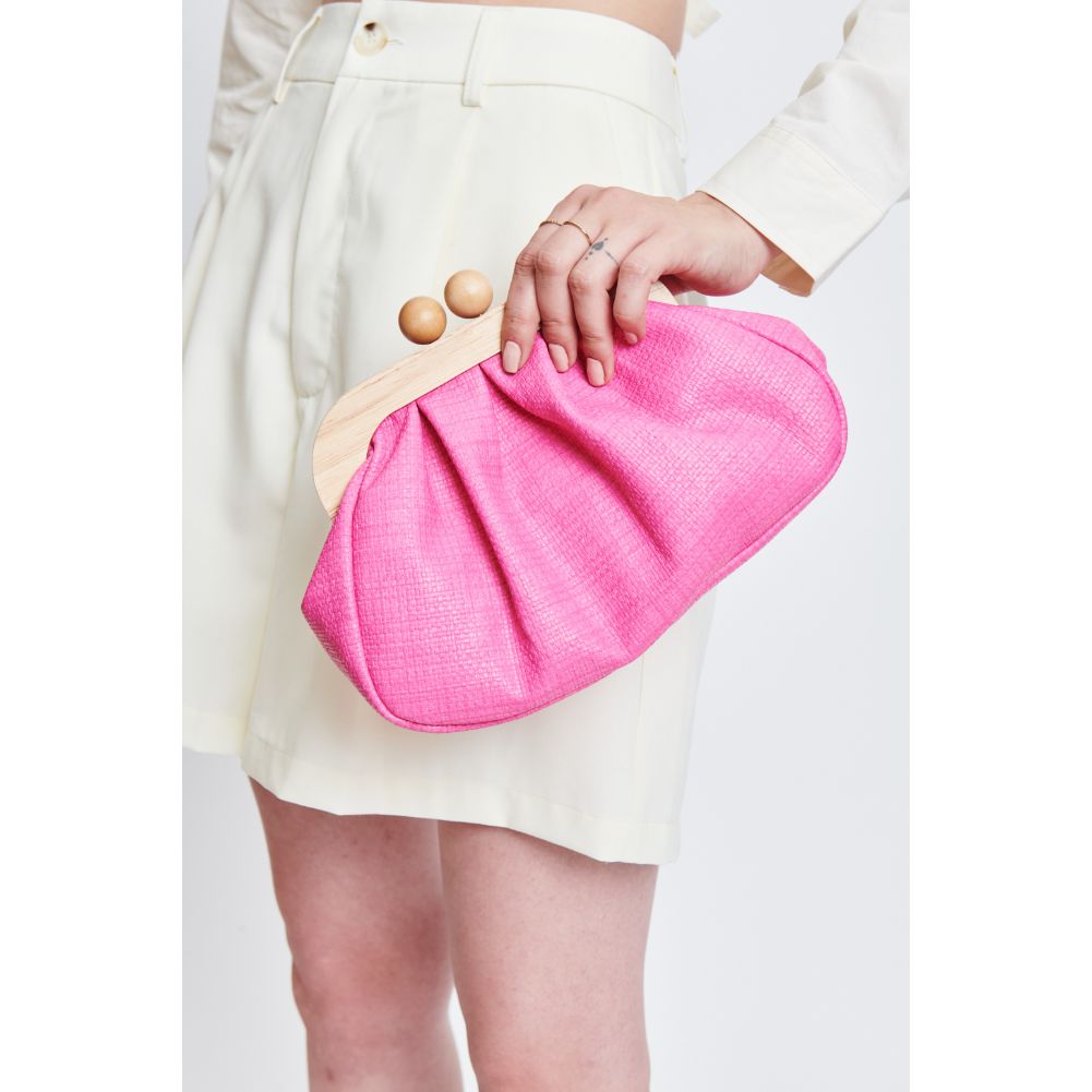 Woman wearing Hot Pink Moda Luxe Enya Clutch 842017131243 View 4 | Hot Pink