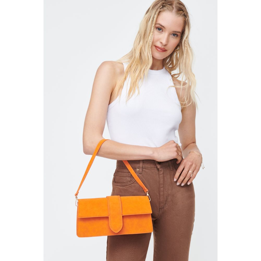 Woman wearing Orange Moda Luxe Violet - Suede Crossbody 842017130734 View 2 | Orange