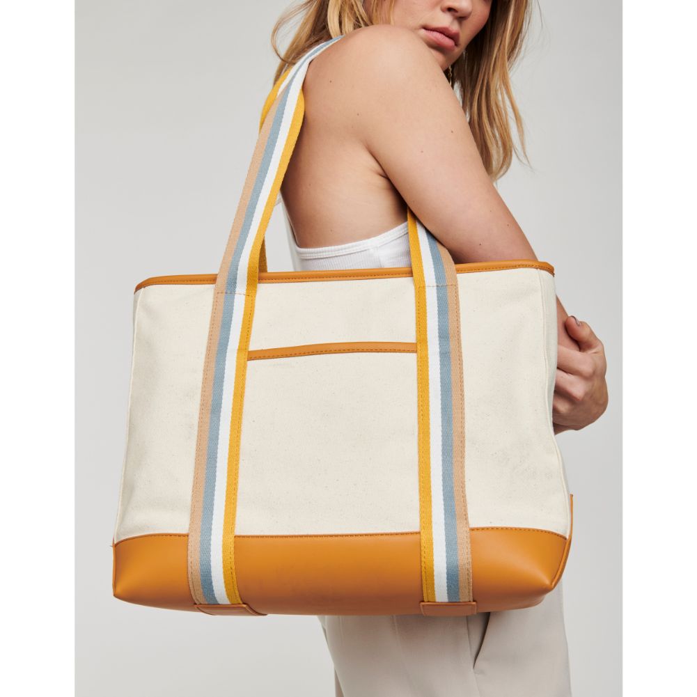 Woman wearing Tan Moda Luxe Candace Tote 842017127666 View 1 | Tan