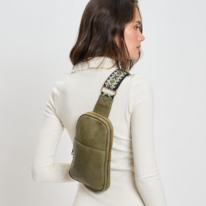 Woman wearing Olive Moda Luxe Zuri Sling Backpack 842017135883 View 3 | Olive