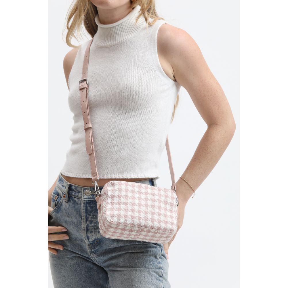 Woman wearing Pink Moda Luxe Keekee - Houndstooth Crossbody 842017133032 View 4 | Pink