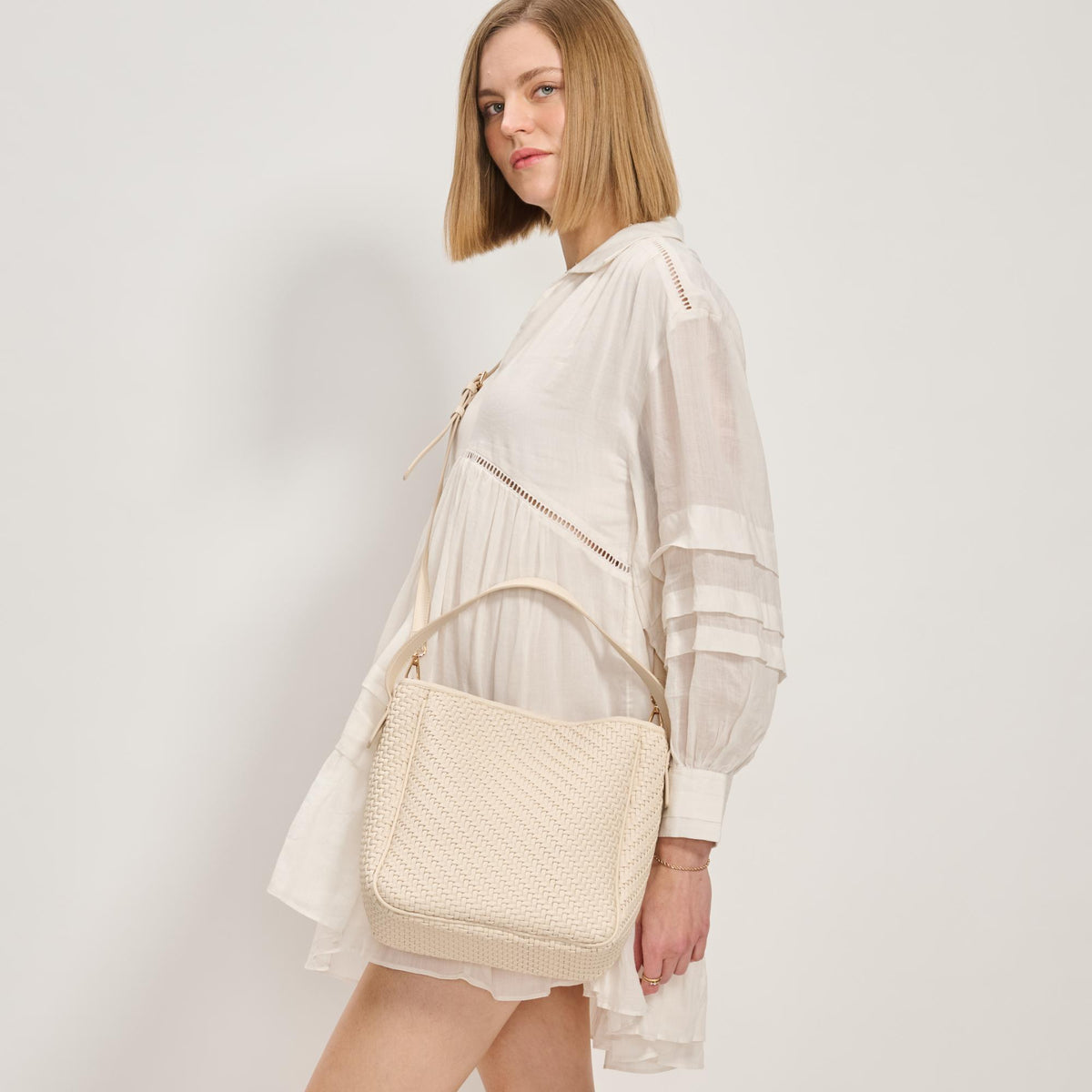 Woman wearing Ivory Moda Luxe Georgena Shoulder Bag 842017137887 View 2 | Ivory